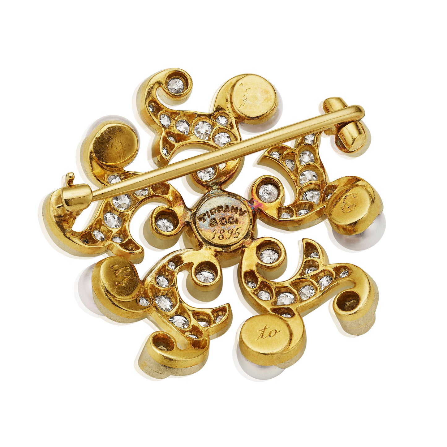 Macklowe Gallery Antique Tiffany & Co. Natural Pearl and Diamond Brooch