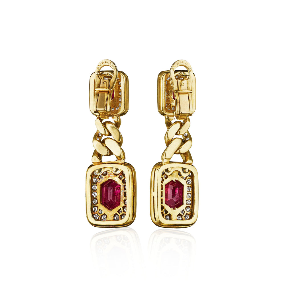 Macklowe Gallery Bulgari Ruby and Diamond Chain Link Pendant Earrings