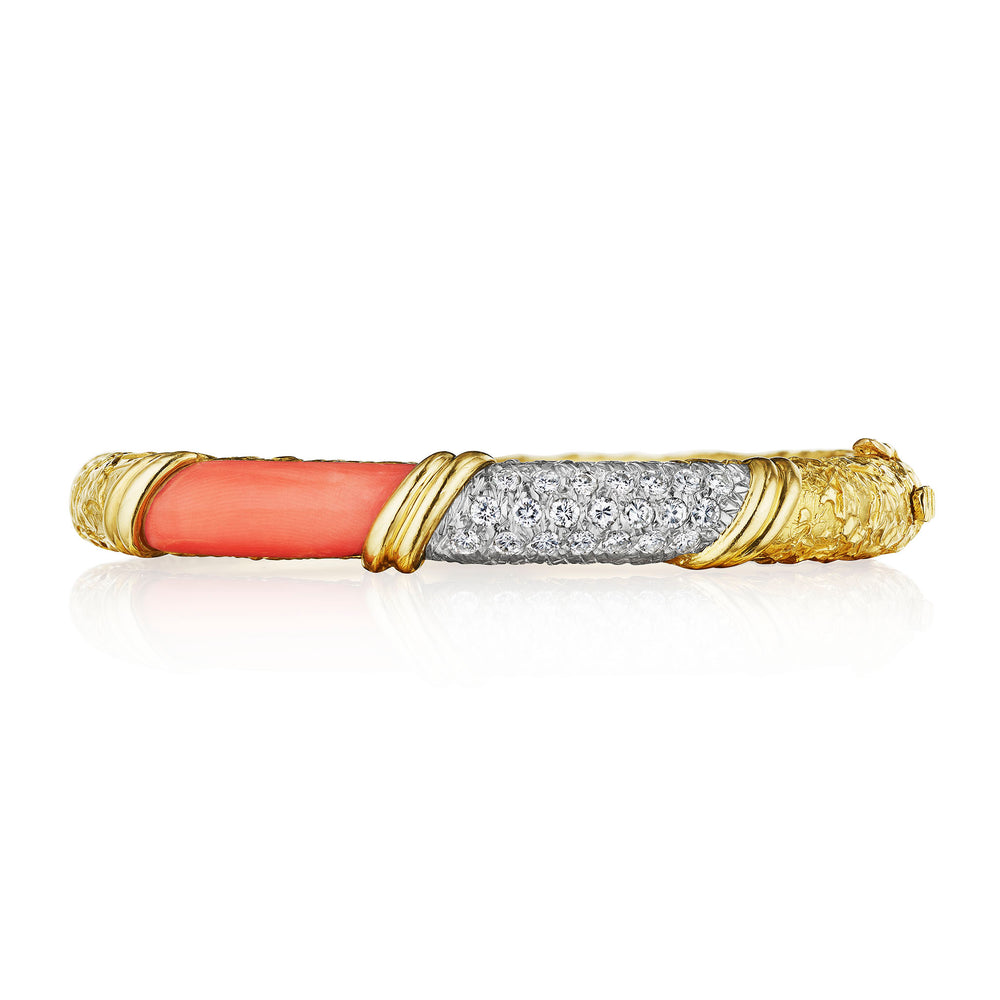 Macklowe Gallery Van Cleef & Arpels Coral and Diamond Bangle Bracelet