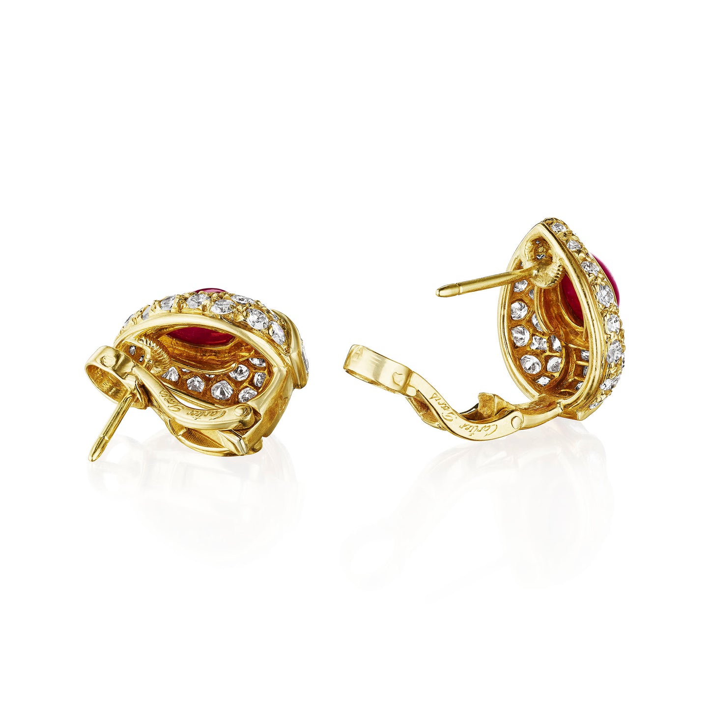 Macklowe Gallery Cartier Paris Ruby and Diamond Clip Earrings