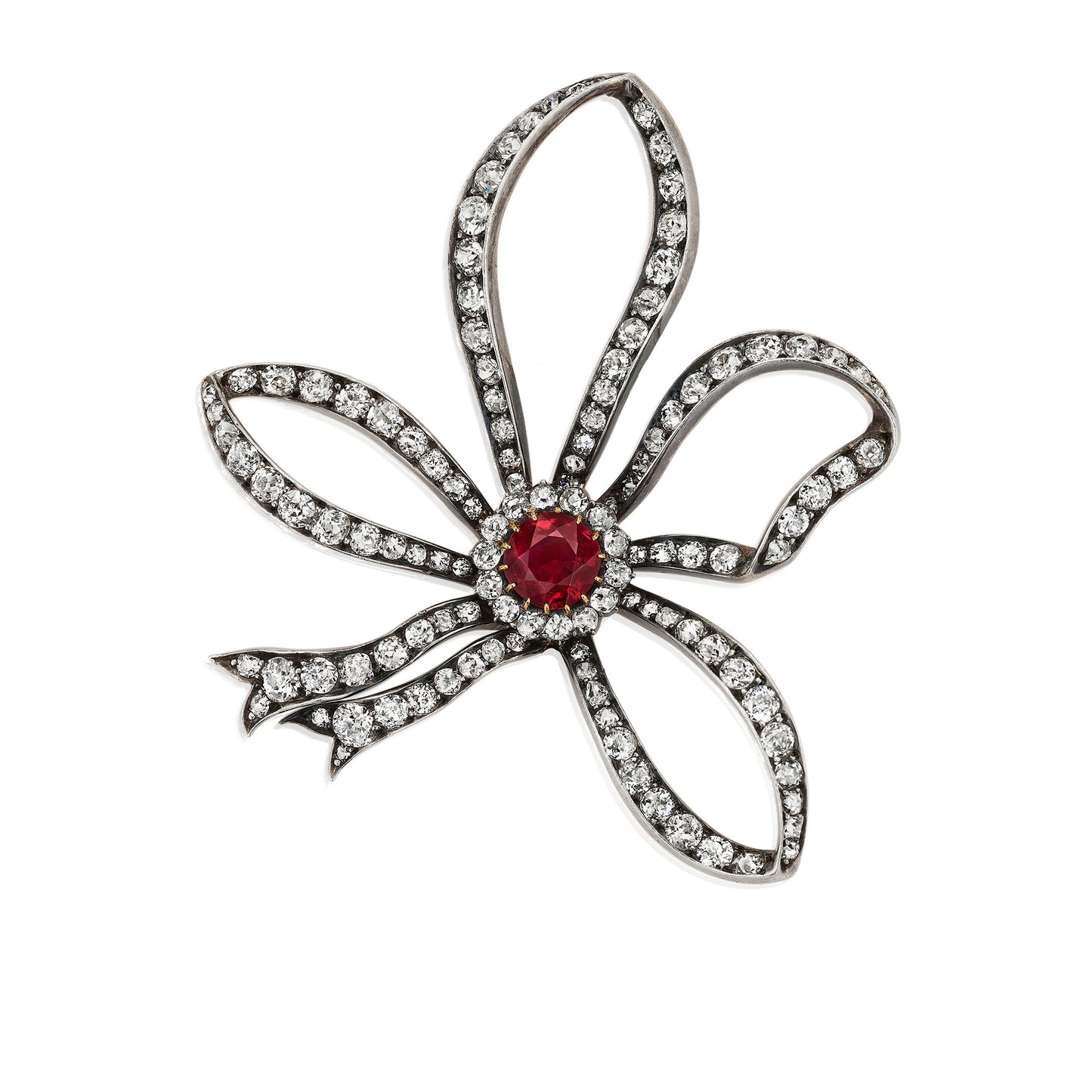 Macklowe Gallery Antique No-Heat Ruby Bow Brooch
