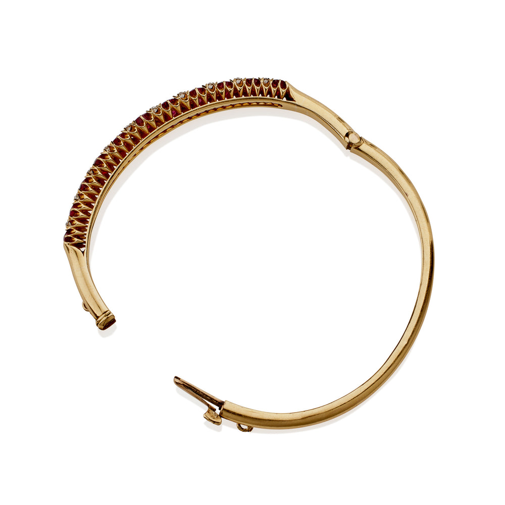 
                      
                        Macklowe Gallery Ruby and Old Mine-cut Diamond Bangle Bracelet
                      
                    