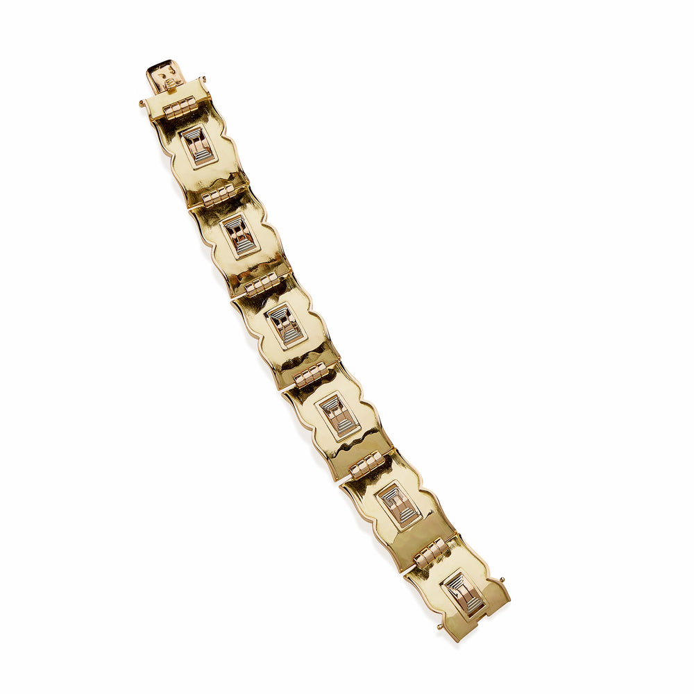 
                      
                        Macklowe Gallery Jean Després French Modernist Tri-color Gold Bracelet
                      
                    