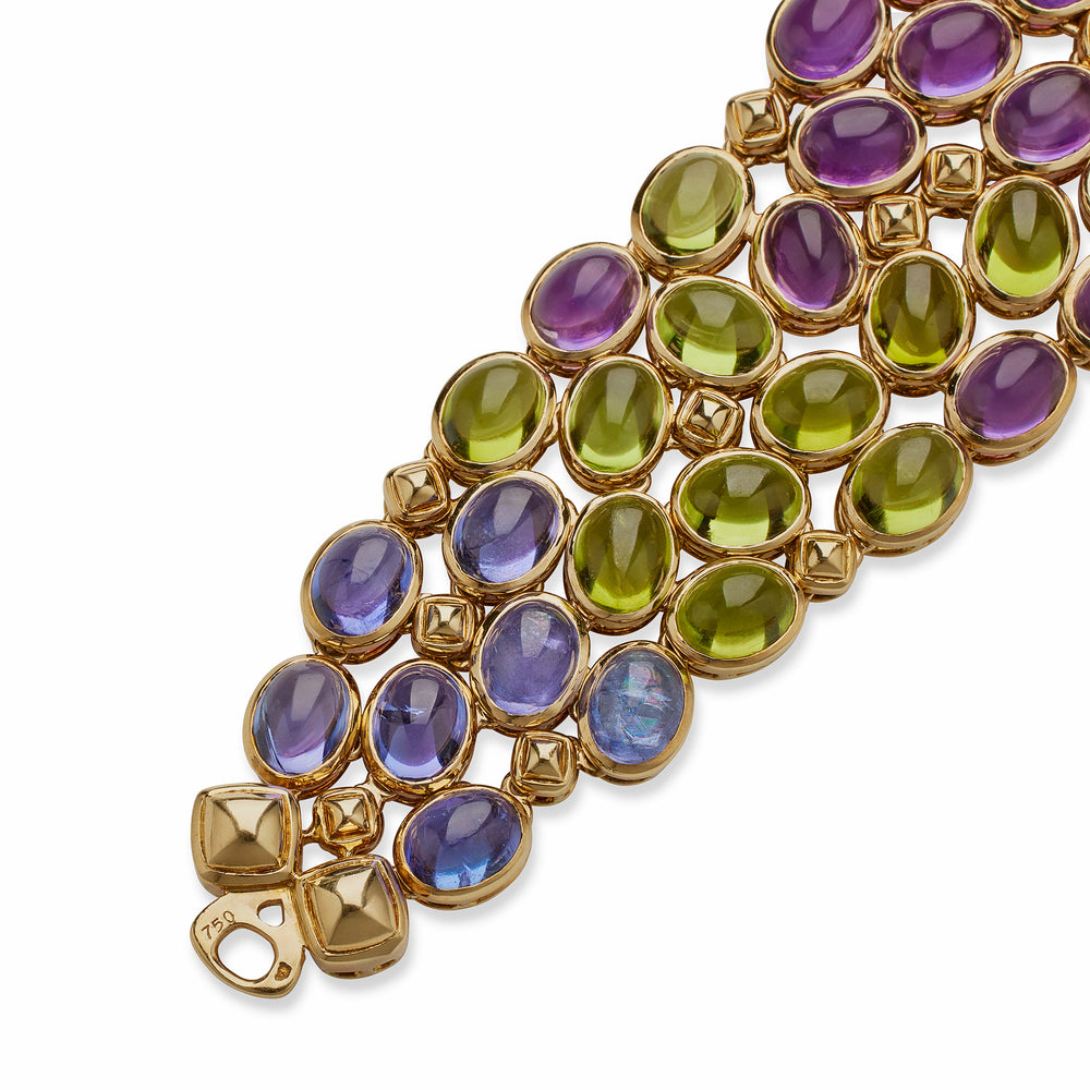 
                      
                        Macklowe Gallery René Boivin Sapphire, Pink Tourmaline, Peridot and Amethyst Bracelet
                      
                    