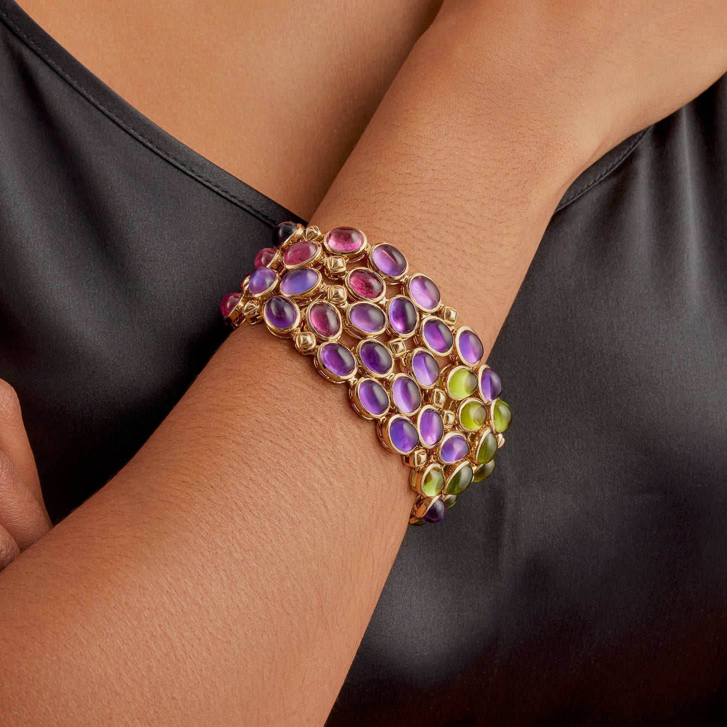 Macklowe Gallery René Boivin Sapphire, Pink Tourmaline, Peridot and Amethyst Bracelet