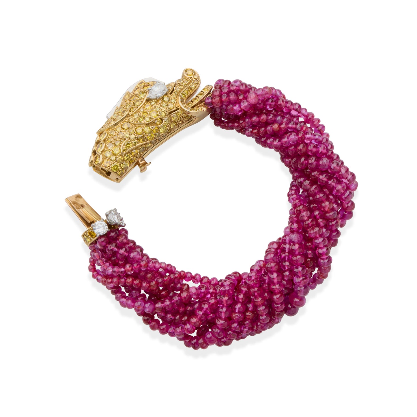 Macklowe Gallery Cartier Paris Diamond and Ruby Chimera Head Bracelet