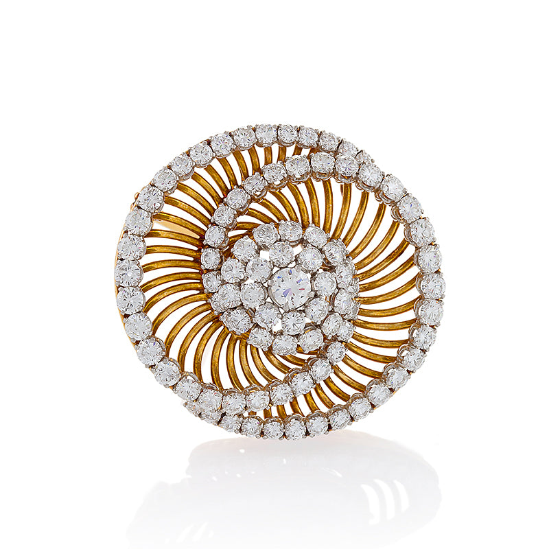 Macklowe Gallery Bulgari Gold and Diamond Spiral Brooch