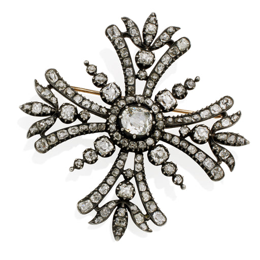 Macklowe Gallery Old Mine-cut Diamond Maltese Cross Brooch