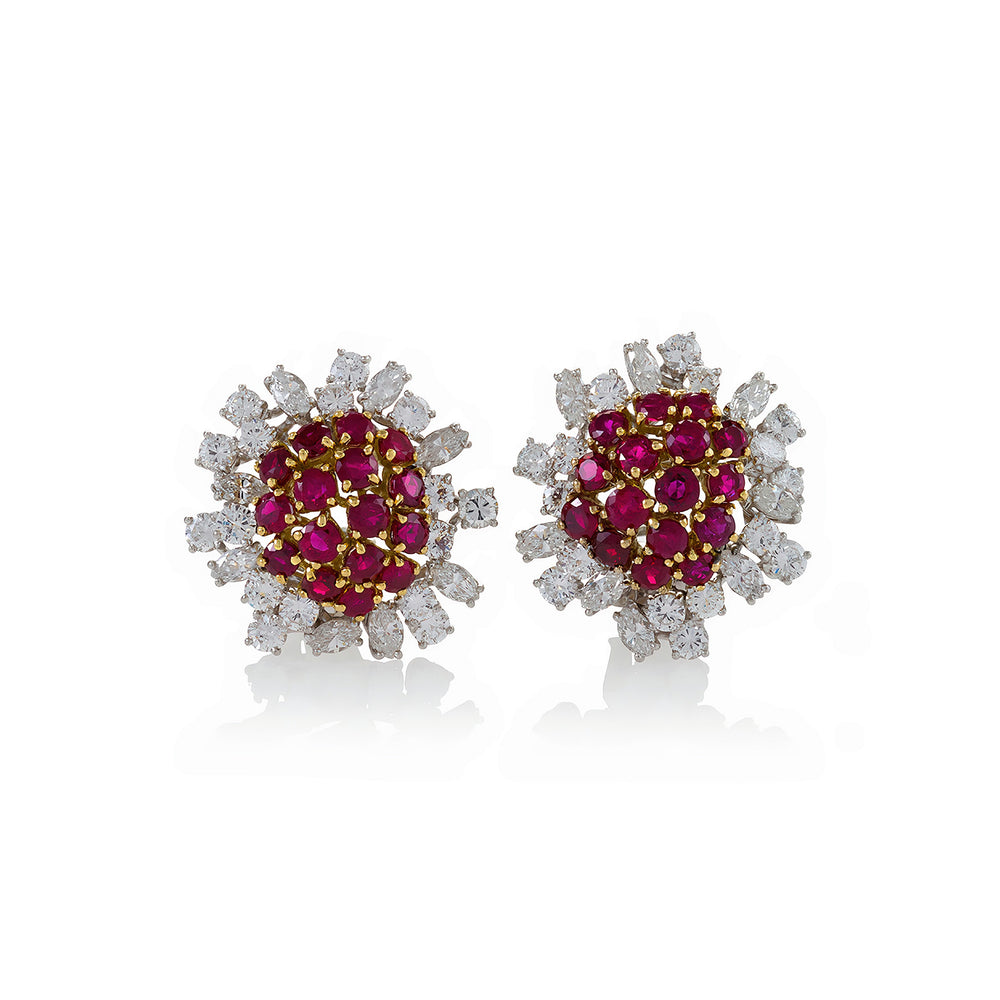 Macklowe Gallery Boucheron Paris Ruby and Diamond Flower Earrings