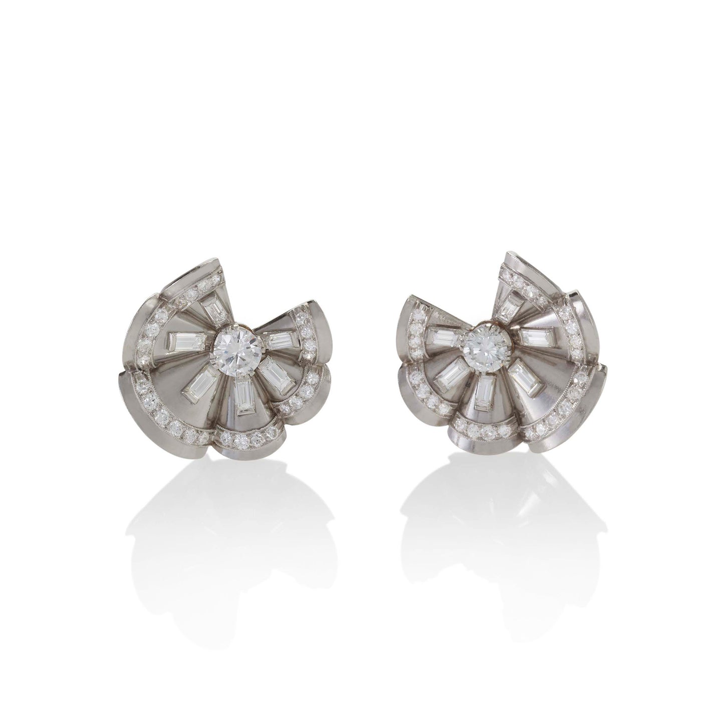 Macklowe Gallery Diamond Fan-Shaped Ribbon Clip Earrings