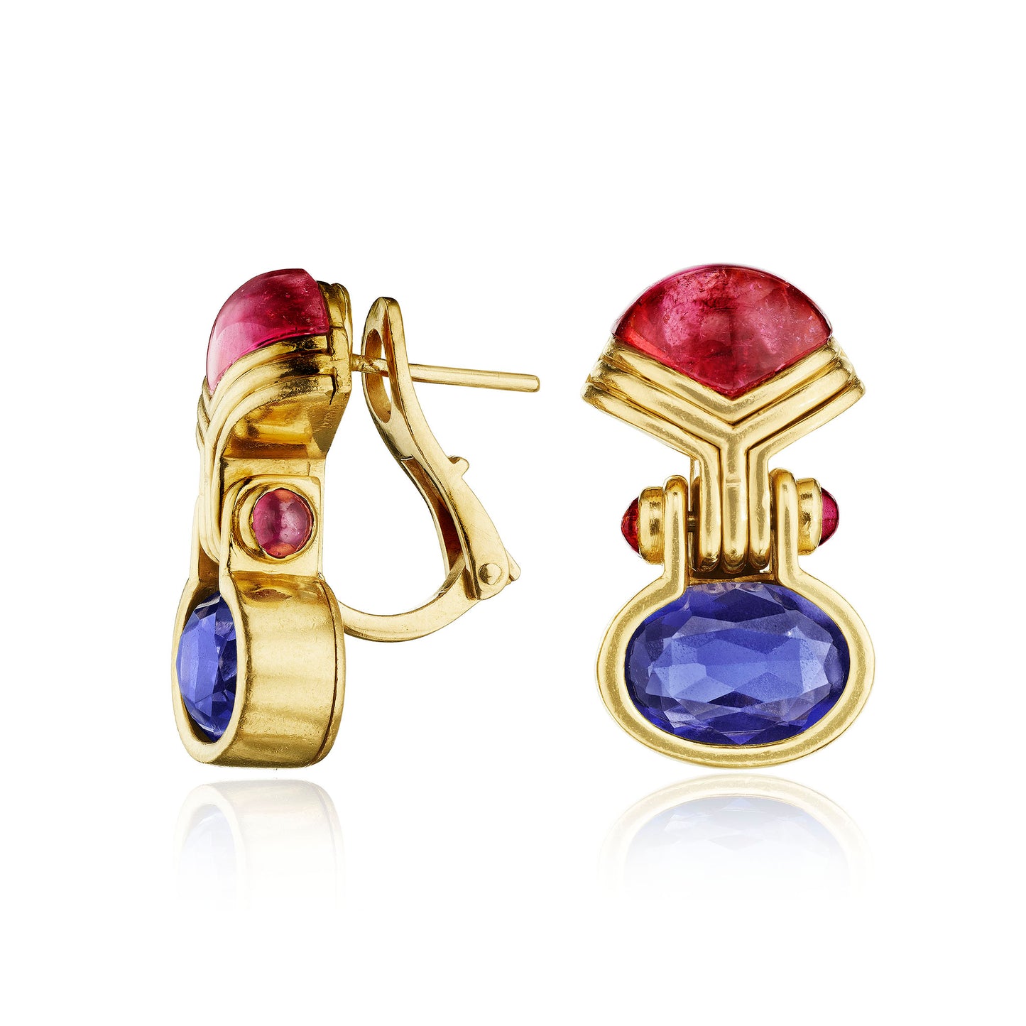 Macklowe Gallery Bulgari Pink Tourmaline, Iolite and Ruby Earrings