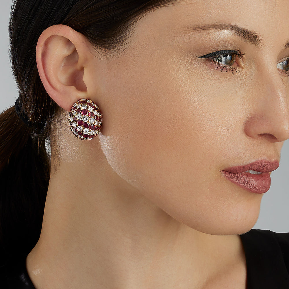 Macklowe Gallery Yanes Madrid Bombé Ruby and Diamond Clip Earrings