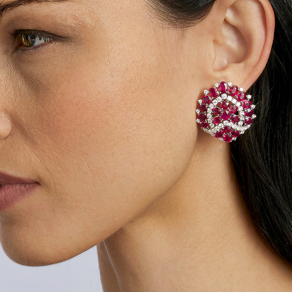 Macklowe Gallery Bulgari Roma 1960s Ruby and Diamond Clip Earrings