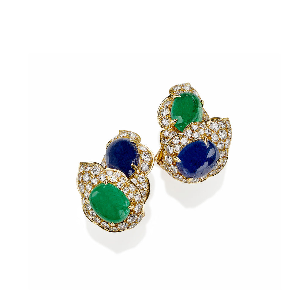 Macklowe Gallery Bulgari Emerald and Sapphire Clip Earrings