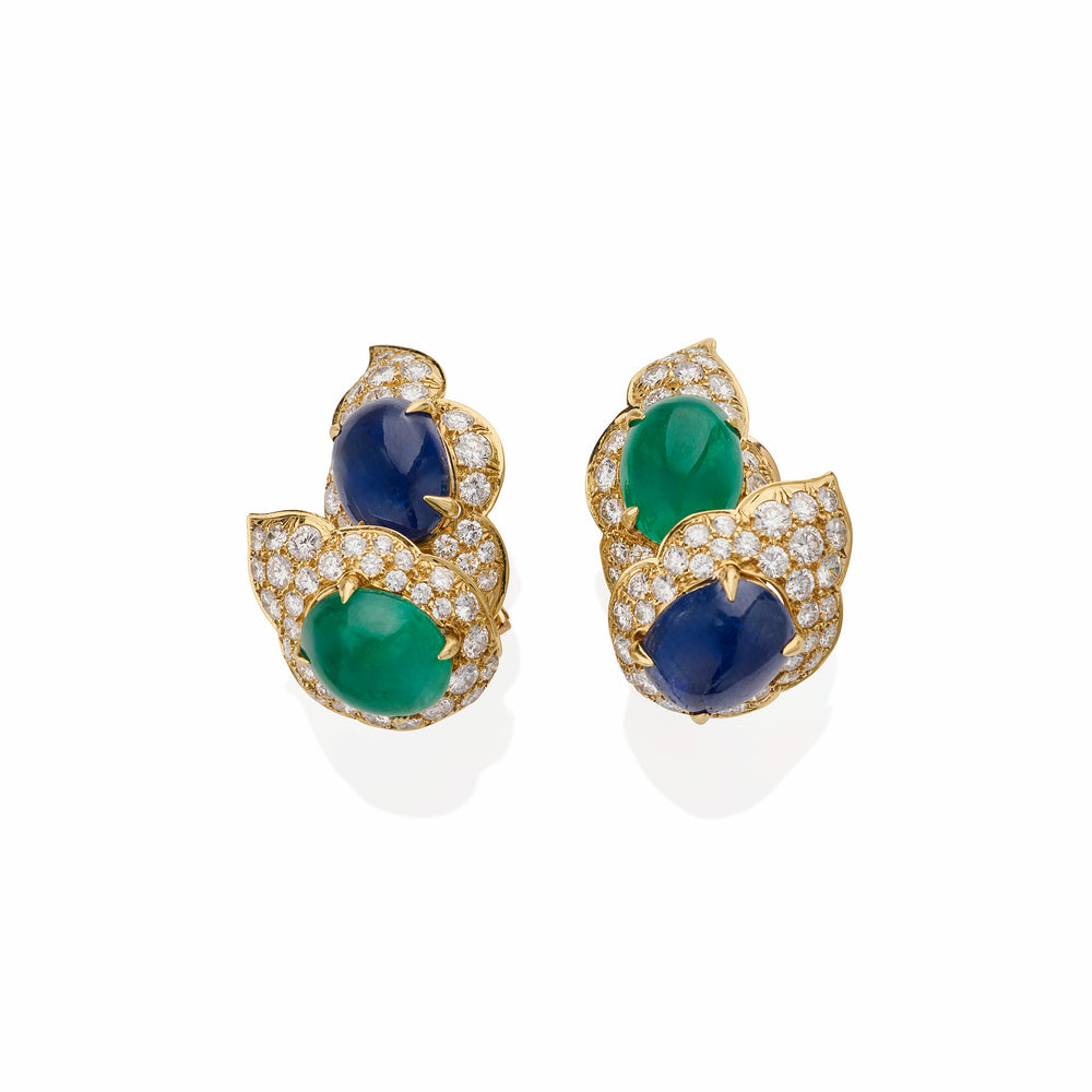 Macklowe Gallery Bulgari Emerald and Sapphire Clip Earrings