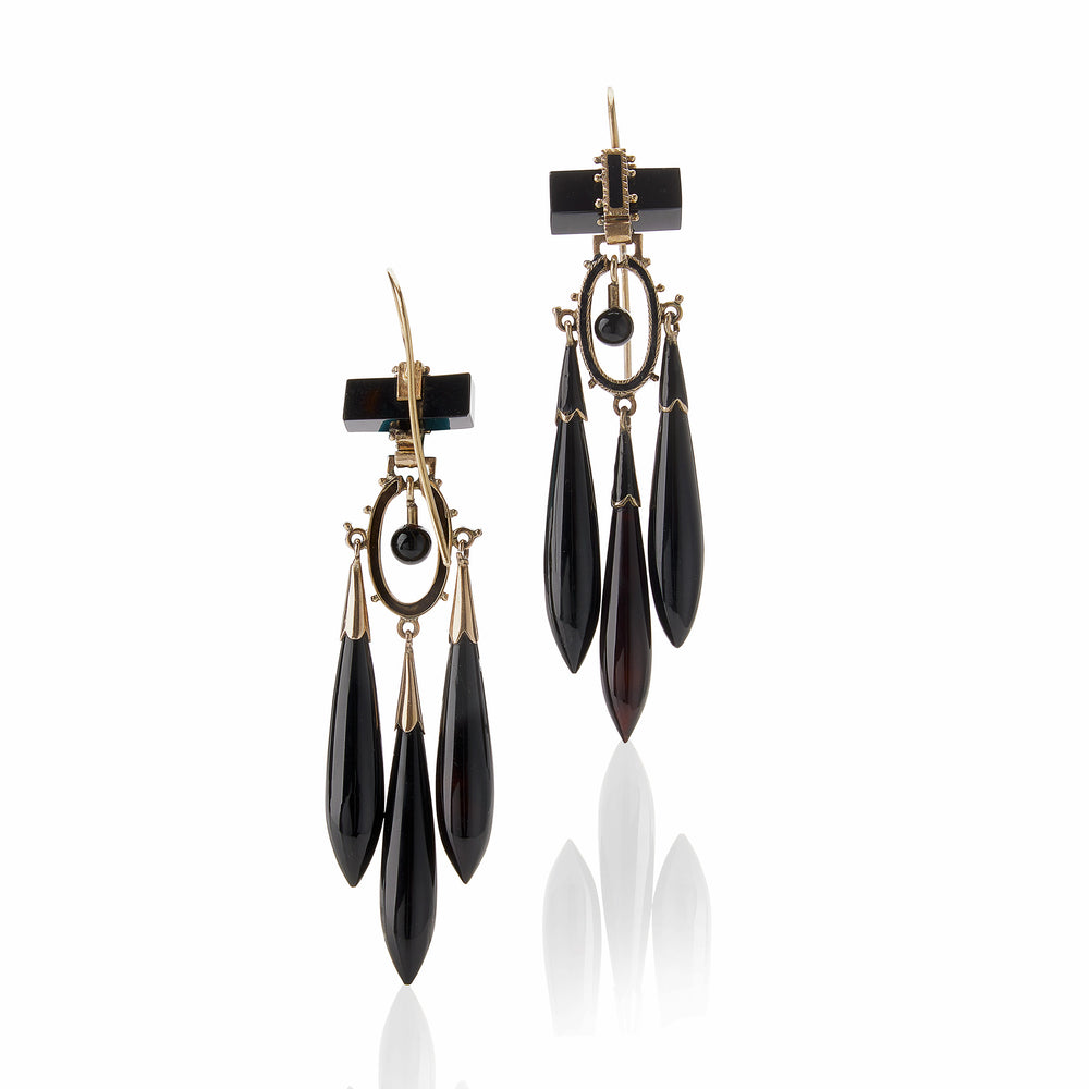 
                      
                        Macklowe Gallery Onyx and Black Enamel Pendant Earrings
                      
                    