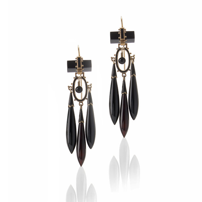 Macklowe Gallery Onyx and Black Enamel Pendant Earrings