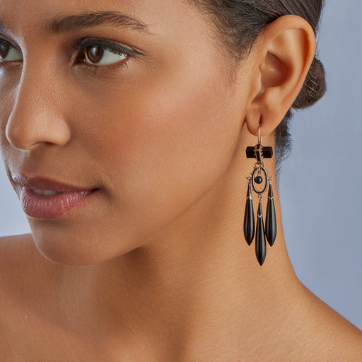 Macklowe Gallery Onyx and Black Enamel Pendant Earrings