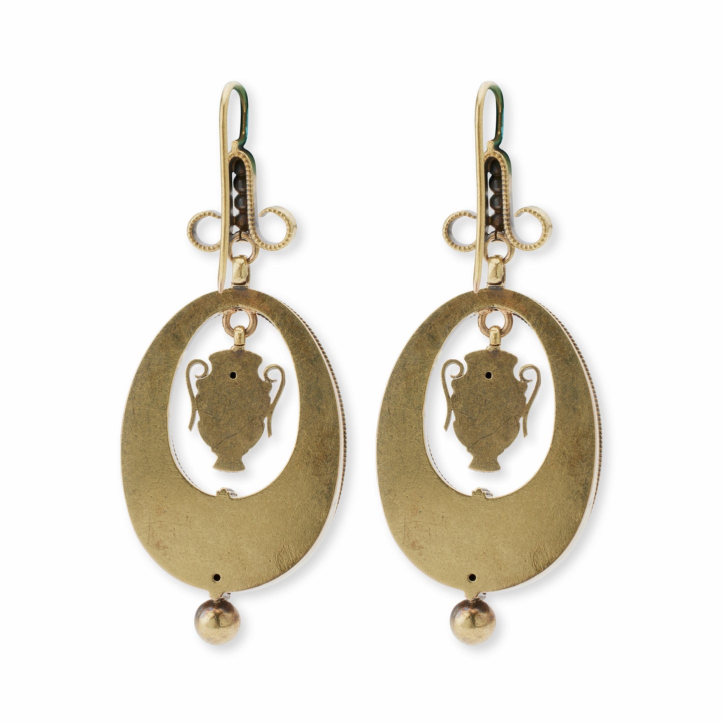 Macklowe Gallery Antique 18K Gold Urn and Wreath Pendant Earrings