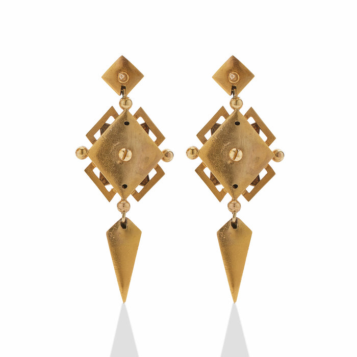 Macklowe Gallery Polychrome Enamel 18K Gold Geometric Pendant Earrings