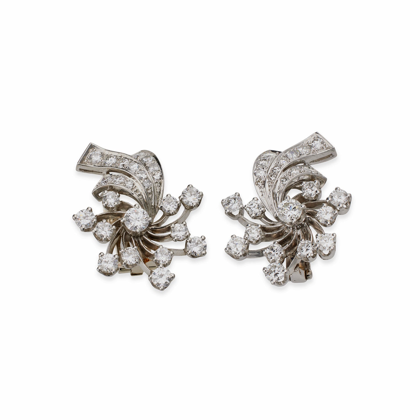 Macklowe Gallery Mid-Century Platinum and Diamond Clip Earrings