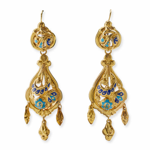 Macklowe Gallery Antique 18K Gold and Enamel Pendant Earrings