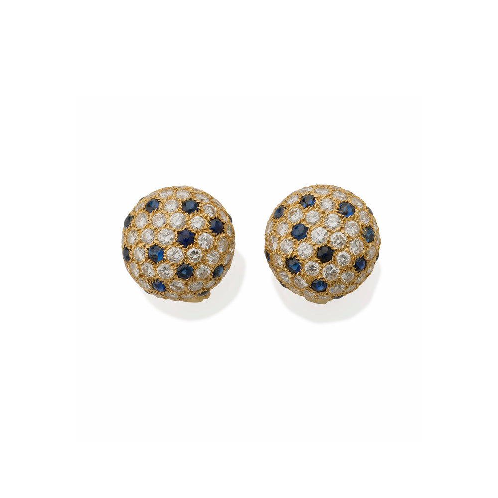 Macklowe Gallery Cartier Paris Sapphire and Diamond Dome Clip Earrings