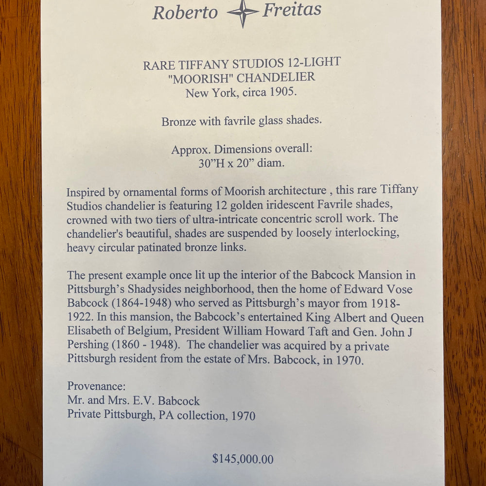 
                      
                        Macklowe Gallery Tiffany Studios New York "Moorish" Chandelier
                      
                    