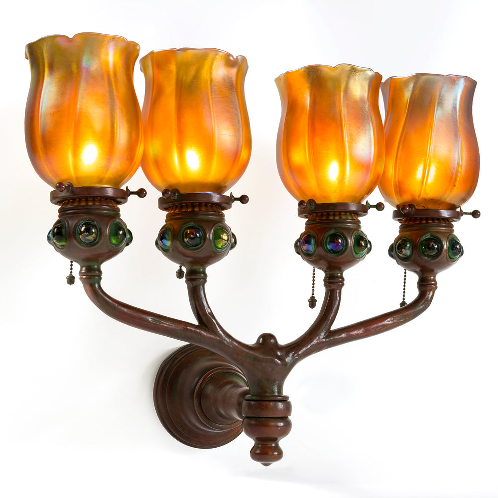 
                      
                        Macklowe Gallery Tiffany Studios New York Jeweled "Four-Light Tulip" Sconce 
                      
                    