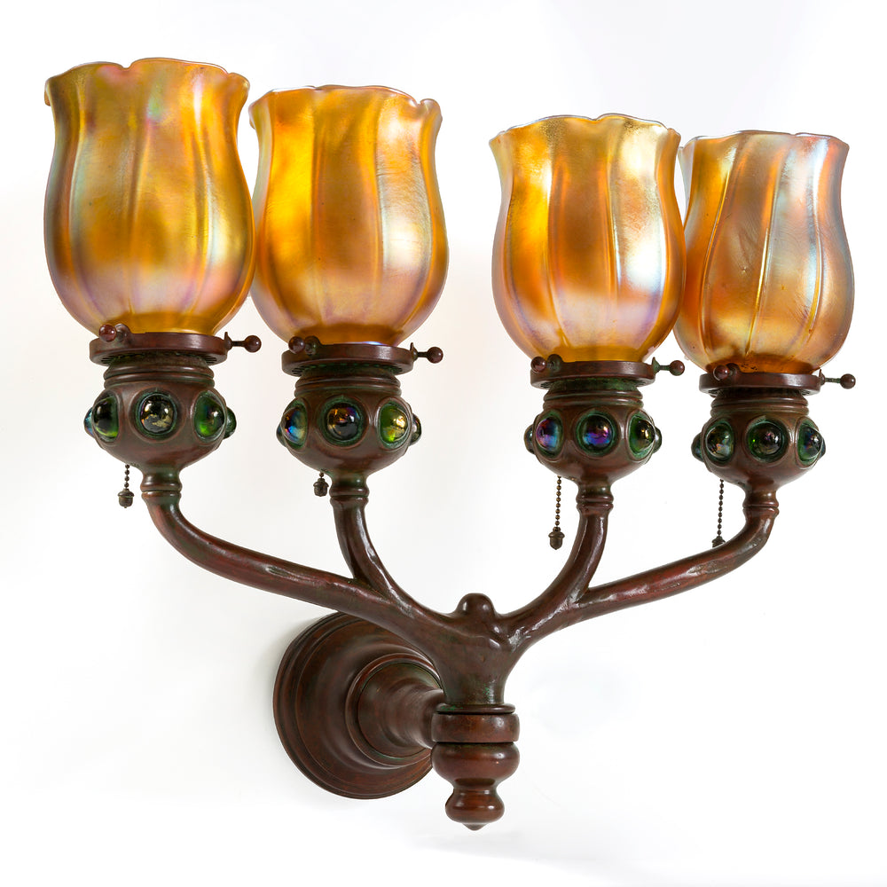 
                      
                        Macklowe Gallery Tiffany Studios New York Jeweled "Four-Light Tulip" Sconce 
                      
                    