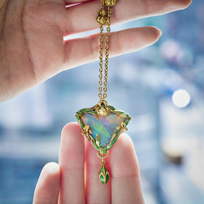 Macklowe Gallery Marcus & Co. Black Opal and Enamel Pendant Necklace