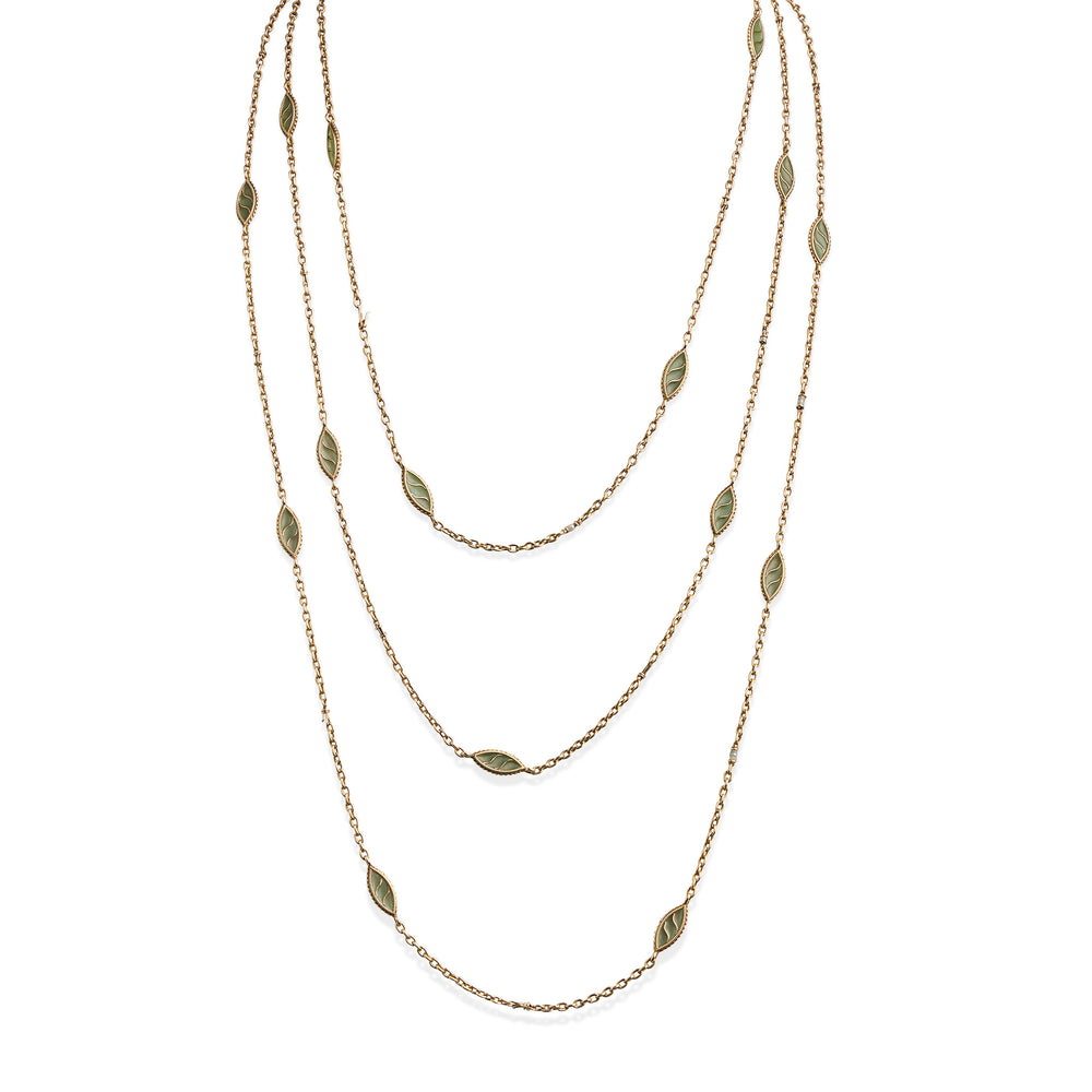 Macklowe Gallery French Art Nouveau 18K Gold and Plique-à-jour Enamel Longchain Necklace