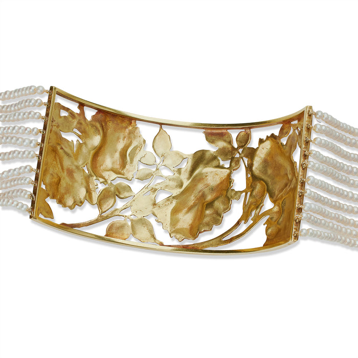 Macklowe Gallery René Lalique Art Nouveau 18K Gold, Enamel and Seed Pearl "Collier de chien" Necklace