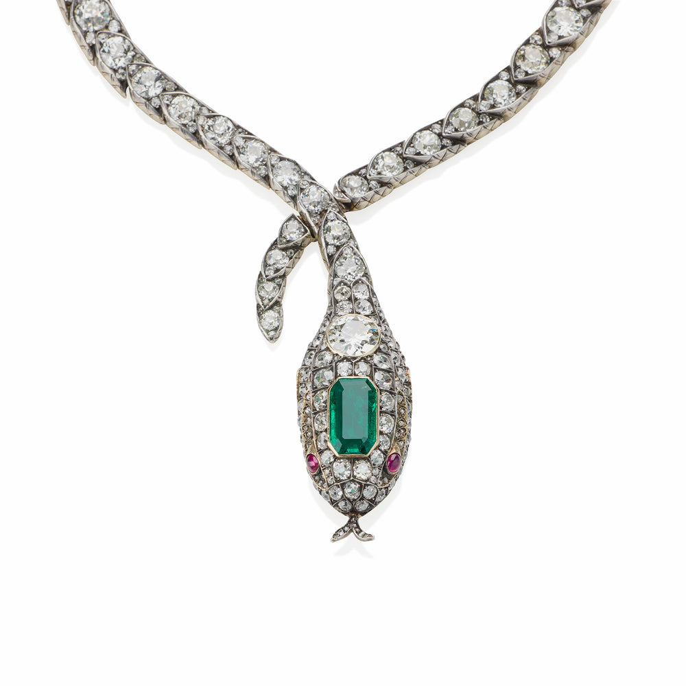 
                      
                        Macklowe Gallery Antique Emerald and Diamond Serpent Necklace
                      
                    