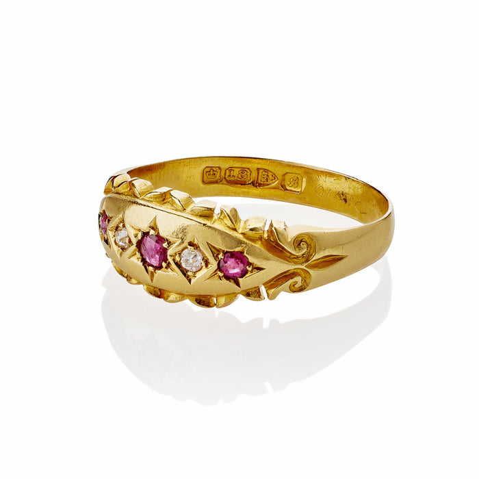 Macklowe Gallery English Antique Ruby and Diamond Five Stone Ring