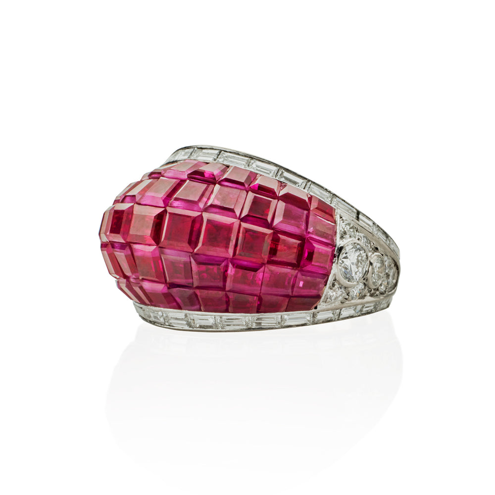 
                      
                        Macklowe Gallery French Invisibly-set Ruby and Diamond Bombé Ring
                      
                    