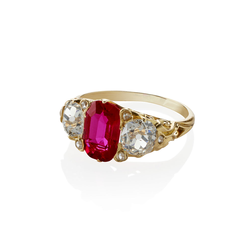 
                      
                        Macklowe Gallery Burmese Natural No Heat Ruby and Old Mine-cut Diamond Ring
                      
                    