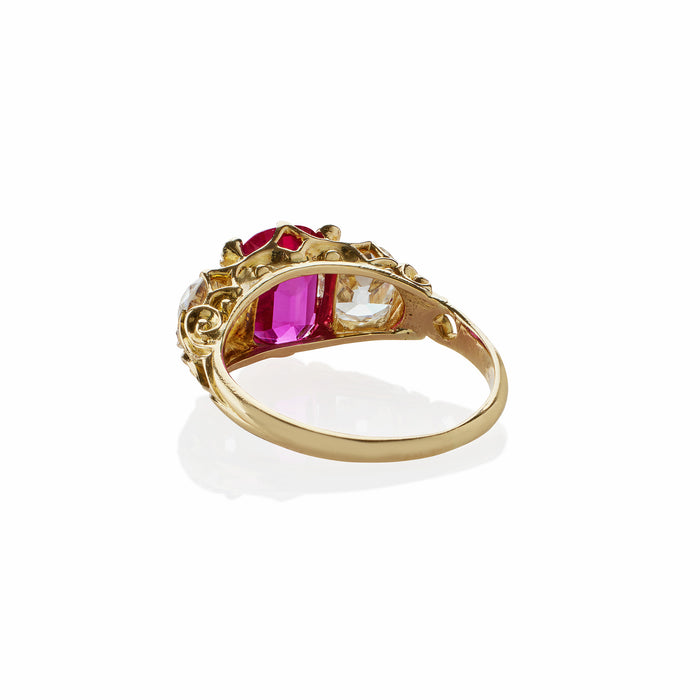 Macklowe Gallery Burmese Natural No Heat Ruby and Old Mine-cut Diamond Ring