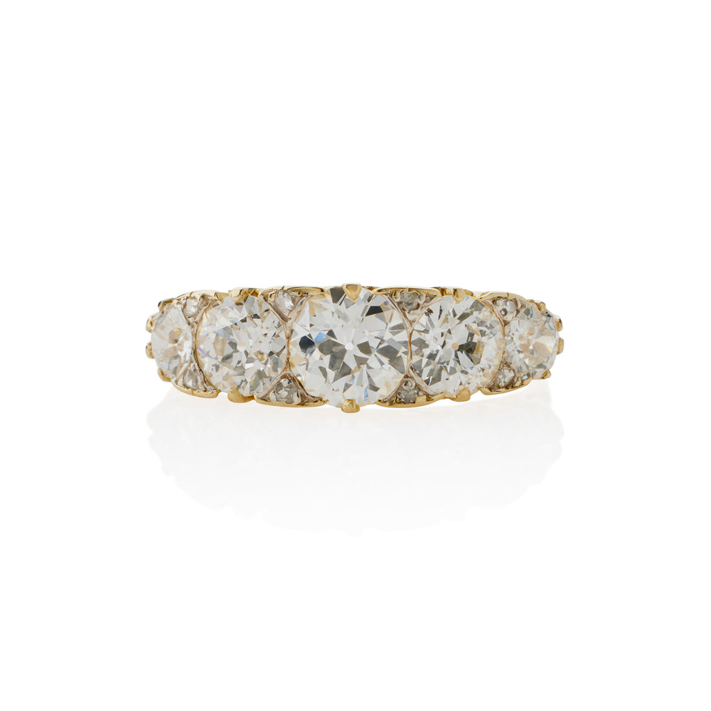 Macklowe Gallery Antique 18K Gold and Diamond Five Stone Ring