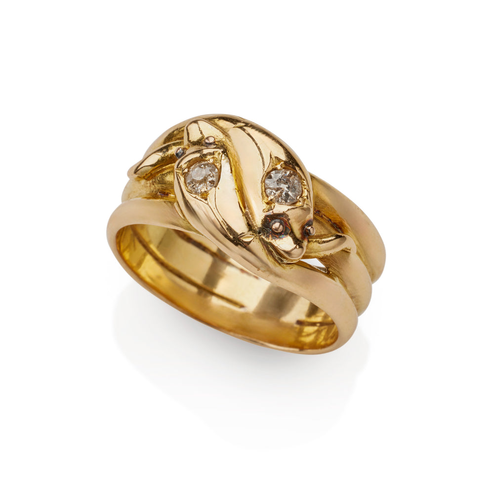 
                      
                        Macklowe Gallery Antique English 18K Gold and Diamond Double Snake Ring
                      
                    