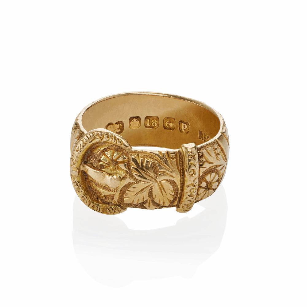 
                      
                        Macklowe Gallery Antique English 18K Gold Buckle Ring
                      
                    