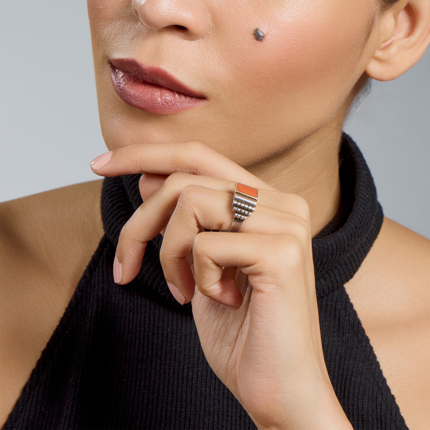 Macklowe Gallery Jean Després Silver and Coral Ring