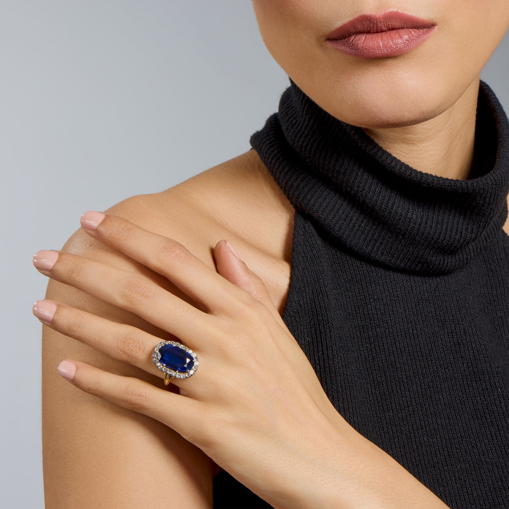 Macklowe Gallery Antique AGL Burma No Heat Sapphire and Diamond Ring