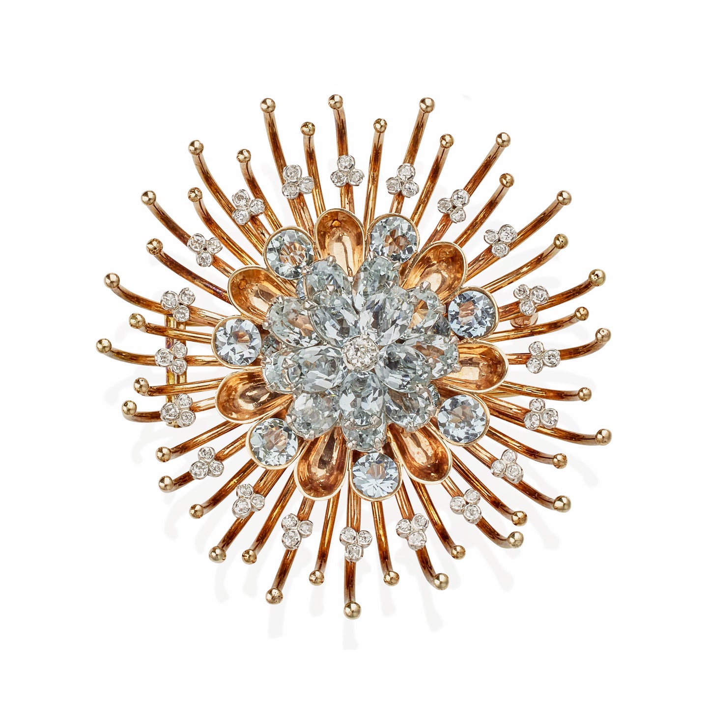 Macklowe Gallery Tiffany & Co. 1940s Aquamarine and Diamond Chrysanthemum Brooch