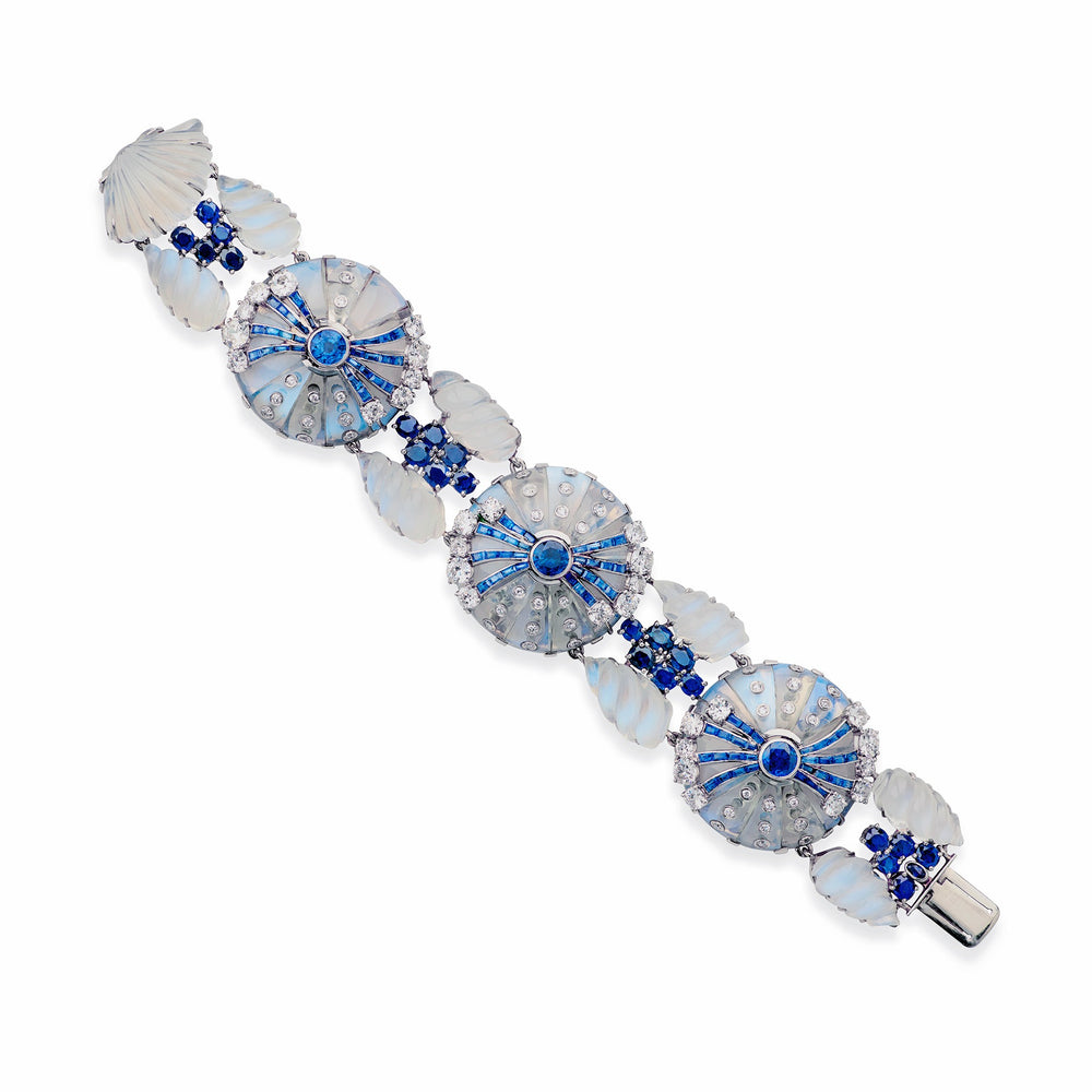 Macklowe Gallery Marcus & Co. Mid-Century Sapphire and Moonstone Brooch Bracelet