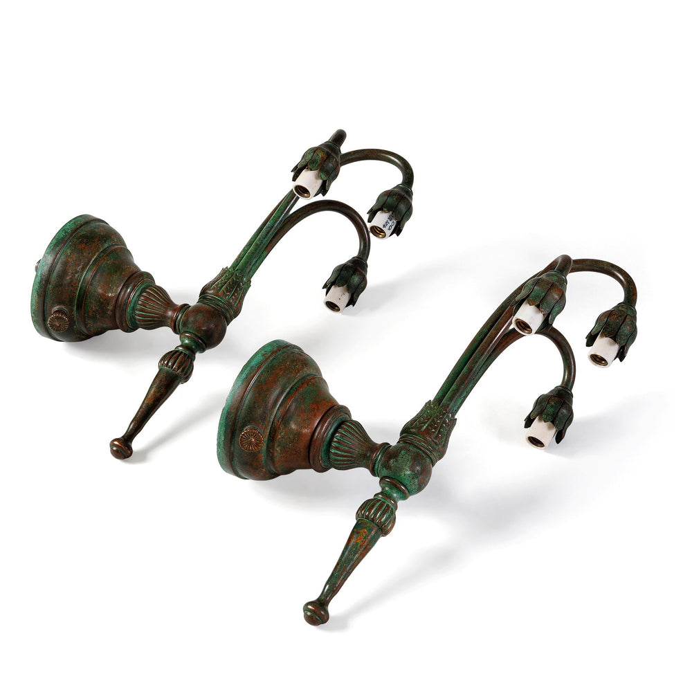 
                      
                        Macklowe Gallery Tiffany Studios New York Pair of "Three-Light Lily" Sconces. 
                      
                    