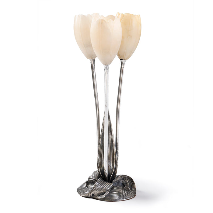 Macklowe Gallery Albert Cheuret Silvered Bronze and Alabaster "Tulip" Lamp