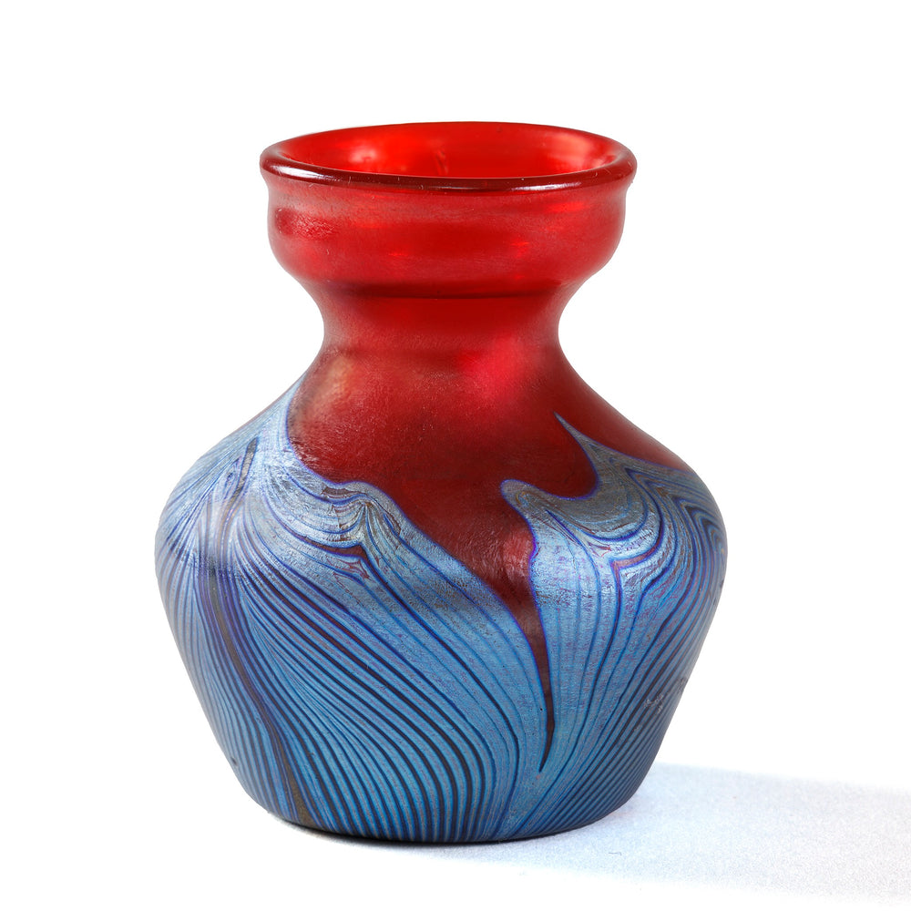 Macklowe Gallery Tiffany Studios New York "Red Hooked Feather" Favrile Glass Vase