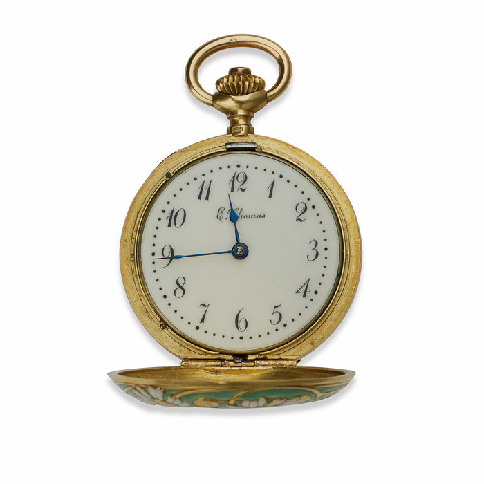 Macklowe Gallery René Lalique Art Nouveau Enamel and 18K Gold "Marguerite" Pendant Watch