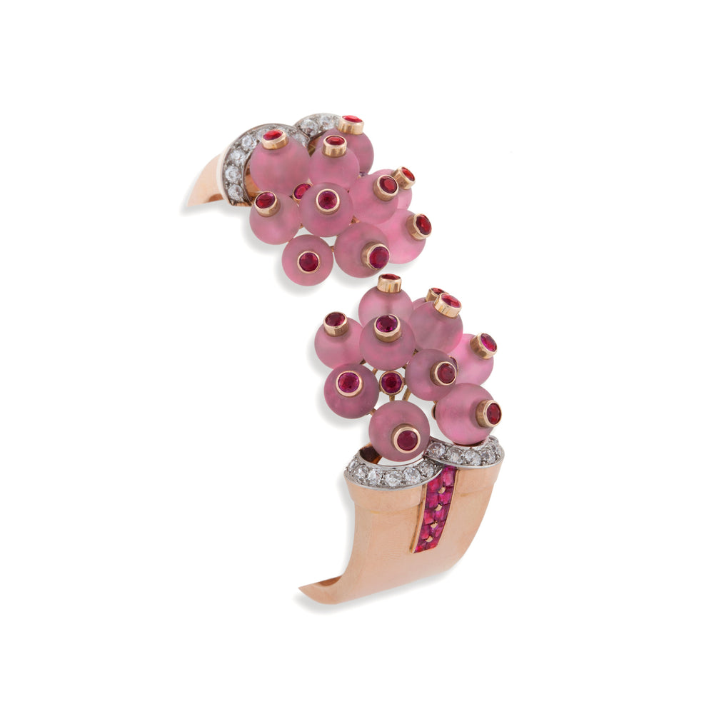 
                      
                        Macklowe Gallery Georges Verger Retro Rose Quartz and Ruby Bracelet Cuff
                      
                    